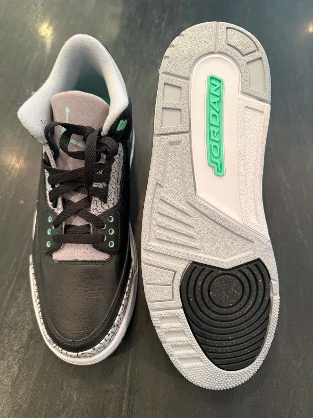 Jordan Green Glow - Black and Mint Green Retro Sneakers - Never Worn.